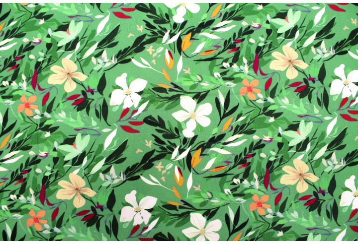 Tissu Gabardine Viscose Imprimé Fleur Jonquille Anis de Qualité, Tissu au mètre, Tissu pas cher - Alltissus.com