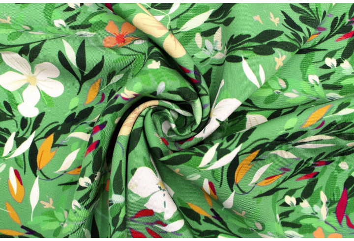 Tissu Gabardine Viscose Imprimé Fleur Jonquille Anis de Qualité, Tissu au mètre, Tissu pas cher - Alltissus.com