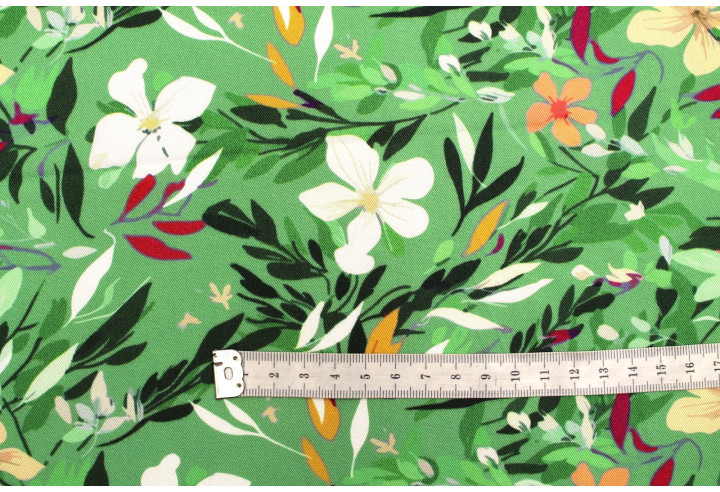 Tissu Gabardine Viscose Imprimé Fleur Jonquille Anis de Qualité, Tissu au mètre, Tissu pas cher - Alltissus.com