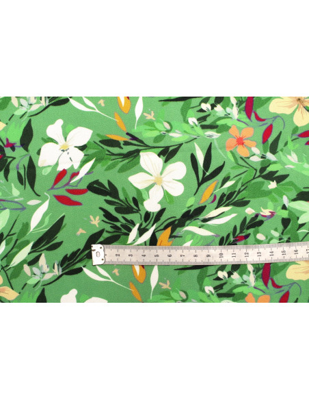 Tissu Gabardine Viscose Imprimé Fleur Jonquille Anis de Qualité, Tissu au mètre, Tissu pas cher - Alltissus.com