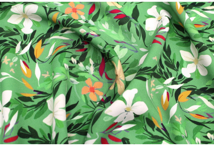 Tissu Gabardine Viscose Imprimé Fleur Jonquille Anis de Qualité, Tissu au mètre, Tissu pas cher - Alltissus.com