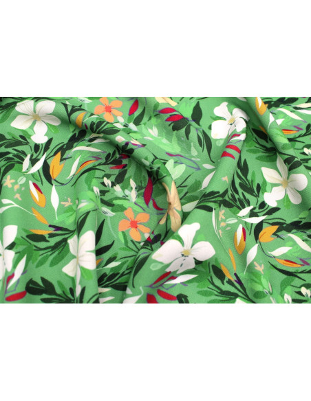 Tissu Gabardine Viscose Imprimé Fleur Jonquille Anis de Qualité, Tissu au mètre, Tissu pas cher - Alltissus.com