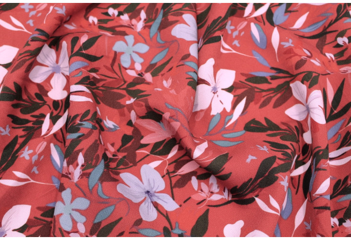 Tissu Gabardine Viscose Imprimé Fleur Jonquille Rouille de Qualité, Tissu au mètre, Tissu pas cher - Alltissus.com