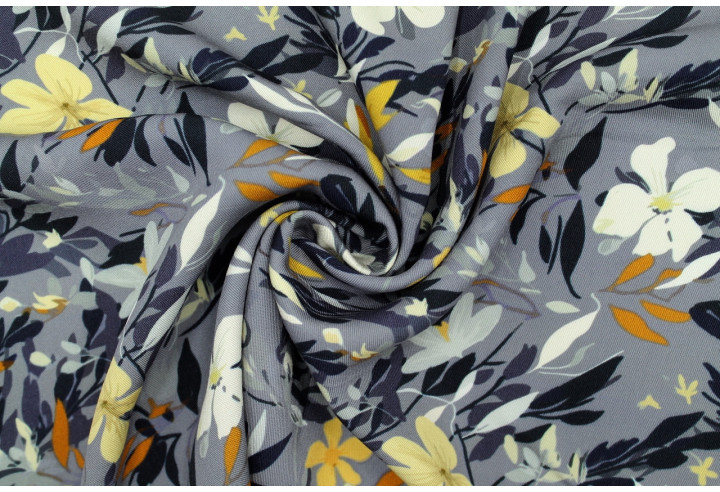Tissu Gabardine Viscose Imprimé Fleur Jonquille Gris de Qualité, Tissu au mètre, Tissu pas cher - Alltissus.com