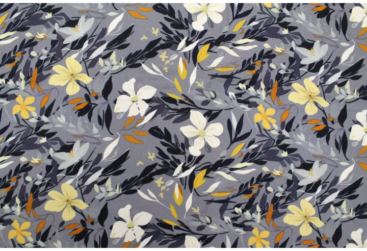 Tissu Gabardine Viscose Imprimé Fleur Jonquille Gris de Qualité, Tissu au mètre, Tissu pas cher - Alltissus.com