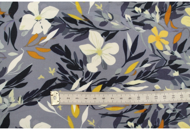 Tissu Gabardine Viscose Imprimé Fleur Jonquille Gris de Qualité, Tissu au mètre, Tissu pas cher - Alltissus.com