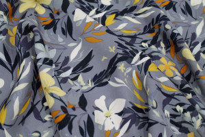 Tissu Gabardine Viscose Imprimé Fleur Jonquille Gris de Qualité, Tissu au mètre, Tissu pas cher - Alltissus.com 2
