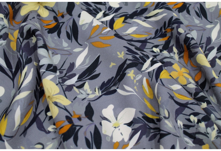 Tissu Gabardine Viscose Imprimé Fleur Jonquille Gris de Qualité, Tissu au mètre, Tissu pas cher - Alltissus.com