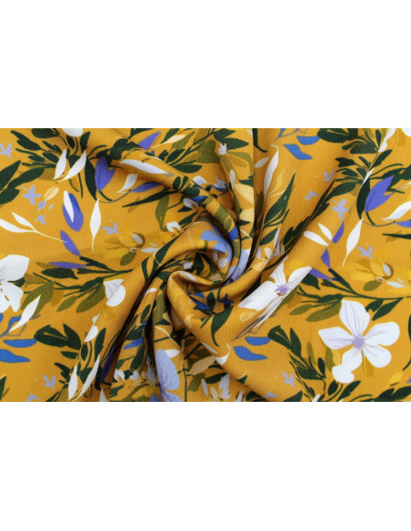 Tissu Gabardine Viscose Imprimé Fleur Jonquille Moutarde de Qualité, Tissu au mètre, Tissu pas cher - Alltissus.com