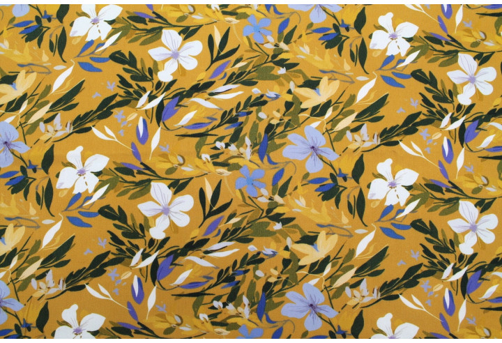 Tissu Gabardine Viscose Imprimé Fleur Jonquille Moutarde de Qualité, Tissu au mètre, Tissu pas cher - Alltissus.com