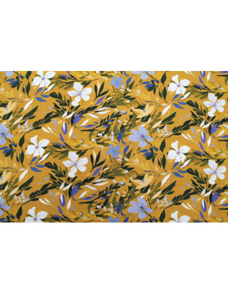 Tissu Gabardine Viscose Imprimé Fleur Jonquille Moutarde de Qualité, Tissu au mètre, Tissu pas cher - Alltissus.com
