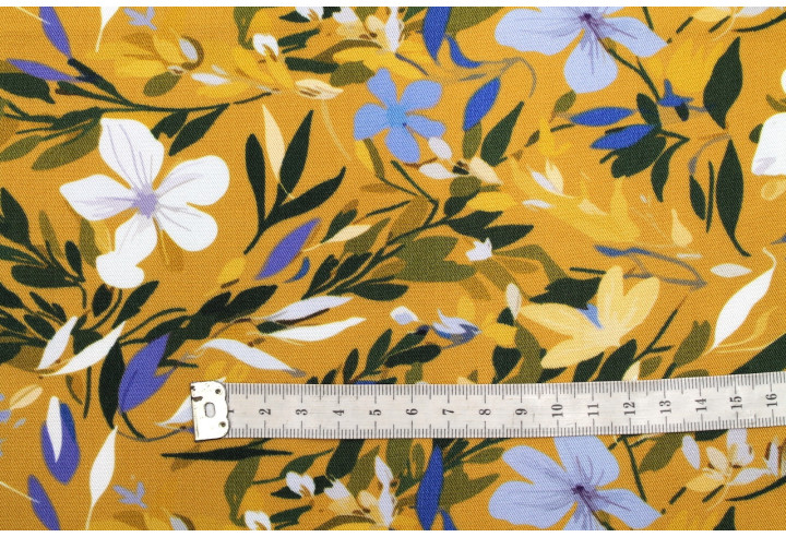 Tissu Gabardine Viscose Imprimé Fleur Jonquille Moutarde de Qualité, Tissu au mètre, Tissu pas cher - Alltissus.com