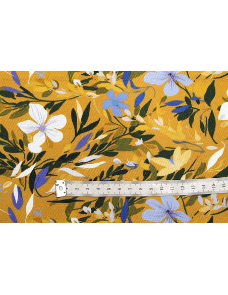 Tissu Gabardine Viscose Imprimé Fleur Jonquille Moutarde de Qualité, Tissu au mètre, Tissu pas cher - Alltissus.com
