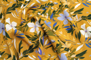 Tissu Gabardine Viscose Imprimé Fleur Jonquille Moutarde de Qualité, Tissu au mètre, Tissu pas cher - Alltissus.com 2