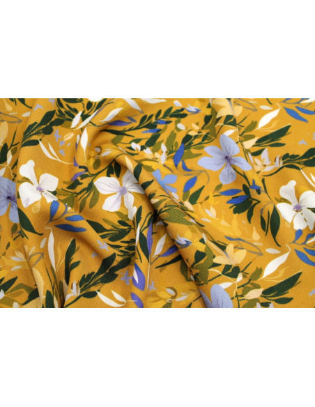 Tissu Gabardine Viscose Imprimé Fleur Jonquille Moutarde de Qualité, Tissu au mètre, Tissu pas cher - Alltissus.com