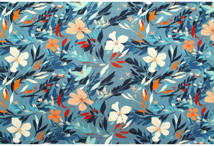 Tissu Gabardine Viscose Imprimé Fleur Jonquille Bleu de Qualité, Tissu au mètre, Tissu pas cher - Alltissus.com