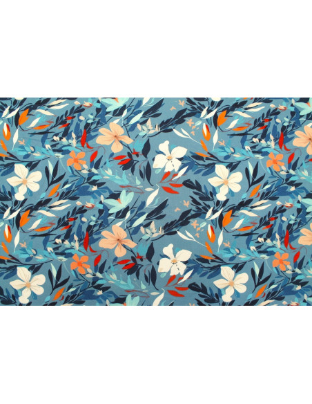 Tissu Gabardine Viscose Imprimé Fleur Jonquille Bleu de Qualité, Tissu au mètre, Tissu pas cher - Alltissus.com
