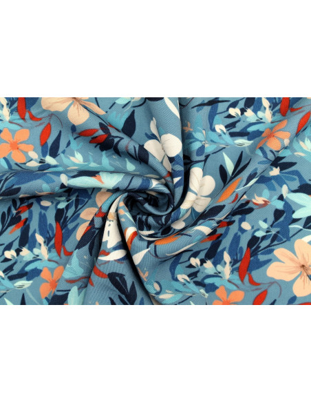 Tissu Gabardine Viscose Imprimé Fleur Jonquille Bleu de Qualité, Tissu au mètre, Tissu pas cher - Alltissus.com