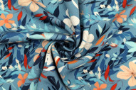 Tissu Gabardine Viscose Imprimé Fleur Jonquille Bleu de Qualité, Tissu au mètre, Tissu pas cher - Alltissus.com