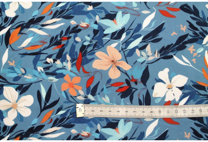 Tissu Gabardine Viscose Imprimé Fleur Jonquille Bleu de Qualité, Tissu au mètre, Tissu pas cher - Alltissus.com
