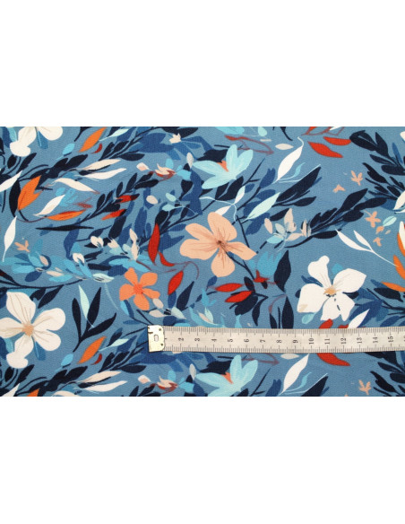 Tissu Gabardine Viscose Imprimé Fleur Jonquille Bleu de Qualité, Tissu au mètre, Tissu pas cher - Alltissus.com