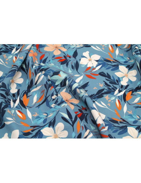 Tissu Gabardine Viscose Imprimé Fleur Jonquille Bleu de Qualité, Tissu au mètre, Tissu pas cher - Alltissus.com