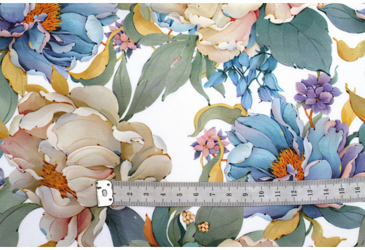 Tissu Gabardine Viscose Imprimé Fleur April Blanc de Qualité, Tissu au mètre, Tissu pas cher - Alltissus.com