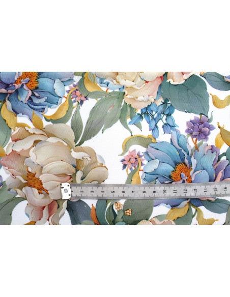 Tissu Gabardine Viscose Imprimé Fleur April Blanc de Qualité, Tissu au mètre, Tissu pas cher - Alltissus.com
