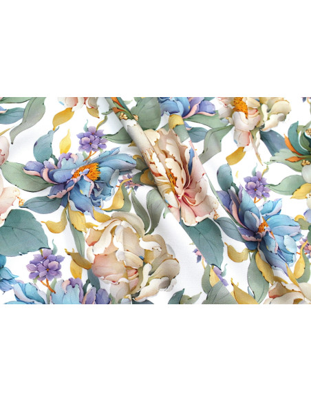 Tissu Gabardine Viscose Imprimé Fleur April Blanc de Qualité, Tissu au mètre, Tissu pas cher - Alltissus.com