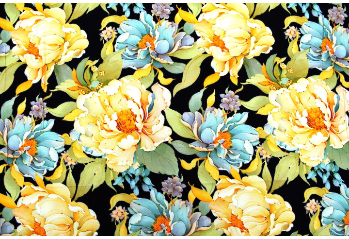 Tissu Gabardine Viscose Imprimé Fleur April Noir de Qualité, Tissu au mètre, Tissu pas cher - Alltissus.com