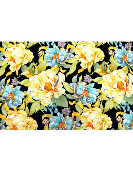 Tissu Gabardine Viscose Imprimé Fleur April Noir de Qualité, Tissu au mètre, Tissu pas cher - Alltissus.com