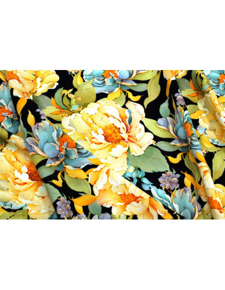 Tissu Gabardine Viscose Imprimé Fleur April Noir de Qualité, Tissu au mètre, Tissu pas cher - Alltissus.com