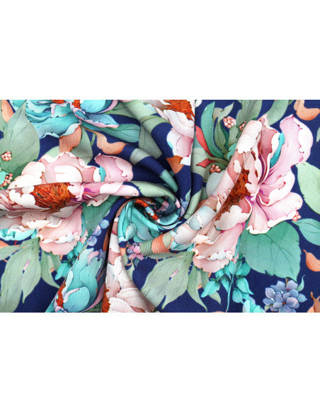 Tissu Gabardine Viscose Imprimé Fleur April Marine de Qualité, Tissu au mètre, Tissu pas cher - Alltissus.com
