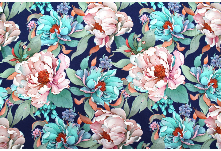 Tissu Gabardine Viscose Imprimé Fleur April Marine de Qualité, Tissu au mètre, Tissu pas cher - Alltissus.com