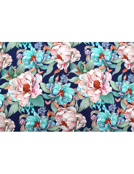 Tissu Gabardine Viscose Imprimé Fleur April Marine de Qualité, Tissu au mètre, Tissu pas cher - Alltissus.com
