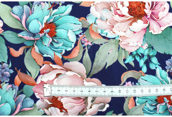 Tissu Gabardine Viscose Imprimé Fleur April Marine de Qualité, Tissu au mètre, Tissu pas cher - Alltissus.com