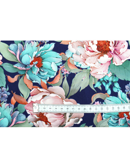 Tissu Gabardine Viscose Imprimé Fleur April Marine de Qualité, Tissu au mètre, Tissu pas cher - Alltissus.com