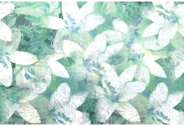 Tissu Gabardine Viscose Imprimé Fleur Étoile Vert de Qualité, Tissu au mètre, Tissu pas cher - Alltissus.com