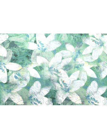 Tissu Gabardine Viscose Imprimé Fleur Étoile Vert de Qualité, Tissu au mètre, Tissu pas cher - Alltissus.com
