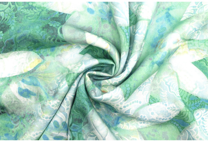 Tissu Gabardine Viscose Imprimé Fleur Étoile Vert de Qualité, Tissu au mètre, Tissu pas cher - Alltissus.com