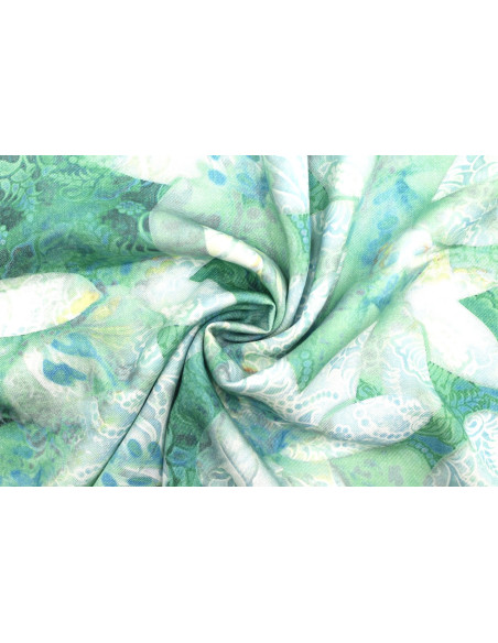 Tissu Gabardine Viscose Imprimé Fleur Étoile Vert de Qualité, Tissu au mètre, Tissu pas cher - Alltissus.com