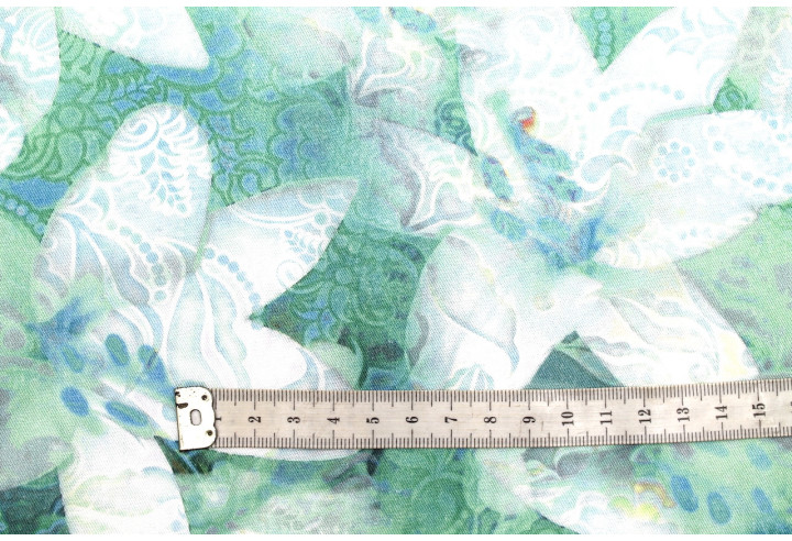 Tissu Gabardine Viscose Imprimé Fleur Étoile Vert de Qualité, Tissu au mètre, Tissu pas cher - Alltissus.com