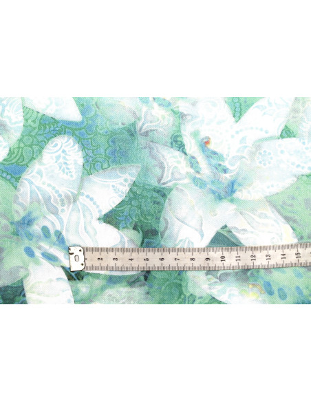 Tissu Gabardine Viscose Imprimé Fleur Étoile Vert de Qualité, Tissu au mètre, Tissu pas cher - Alltissus.com