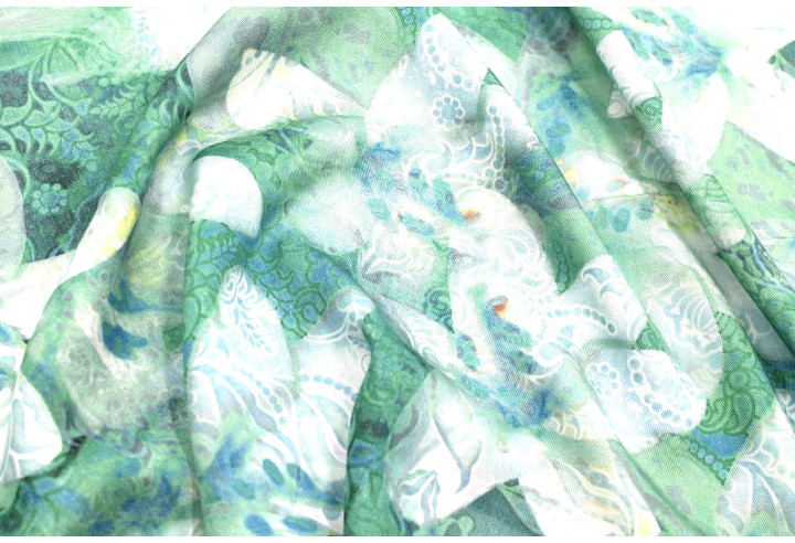 Tissu Gabardine Viscose Imprimé Fleur Étoile Vert de Qualité, Tissu au mètre, Tissu pas cher - Alltissus.com