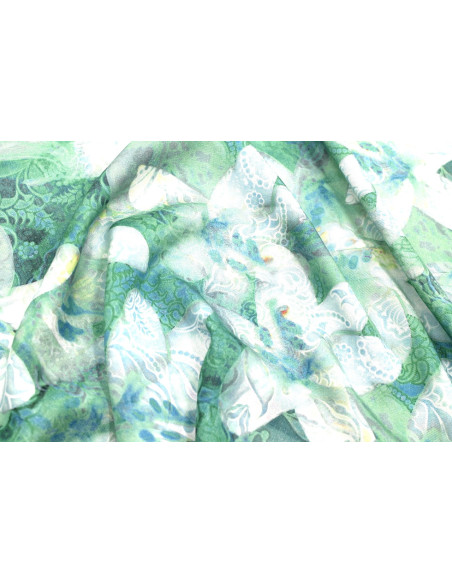 Tissu Gabardine Viscose Imprimé Fleur Étoile Vert de Qualité, Tissu au mètre, Tissu pas cher - Alltissus.com