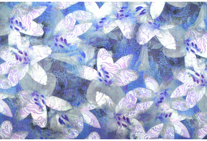 Tissu Gabardine Viscose Imprimé Fleur Étoile Bleu de Qualité, Tissu au mètre, Tissu pas cher - Alltissus.com
