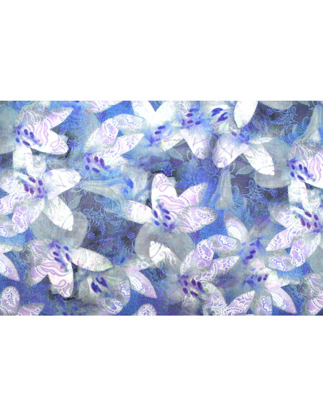 Tissu Gabardine Viscose Imprimé Fleur Étoile Bleu de Qualité, Tissu au mètre, Tissu pas cher - Alltissus.com