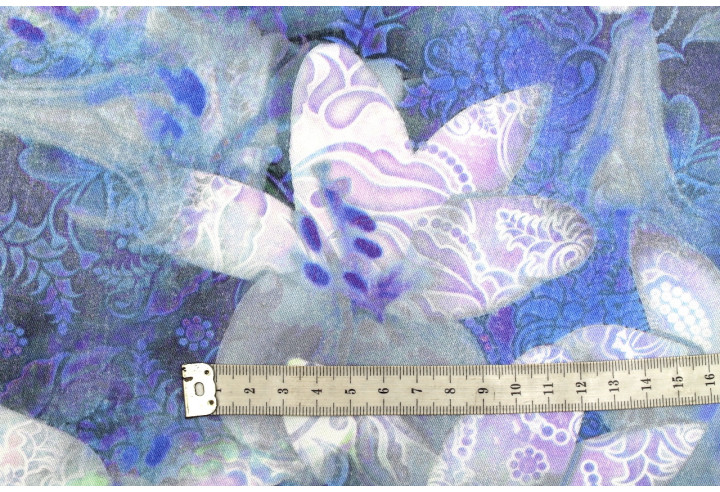 Tissu Gabardine Viscose Imprimé Fleur Étoile Bleu de Qualité, Tissu au mètre, Tissu pas cher - Alltissus.com
