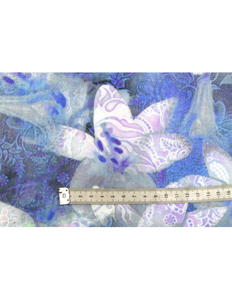 Tissu Gabardine Viscose Imprimé Fleur Étoile Bleu de Qualité, Tissu au mètre, Tissu pas cher - Alltissus.com
