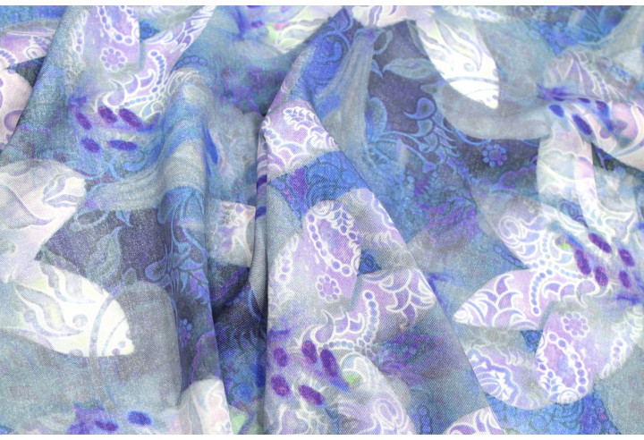 Tissu Gabardine Viscose Imprimé Fleur Étoile Bleu de Qualité, Tissu au mètre, Tissu pas cher - Alltissus.com
